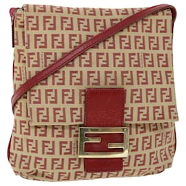 Fendi-FENDI Zucchino Canvas Mamma Baguette Shoulder Bag Beige Red Auth 52738-Red,Beige
