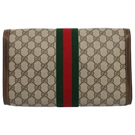 Gucci-GUCCI GG Toile Web Sherry Line Pochette Beige Rouge 89.01.007 Auth yk8389b-Rouge,Beige