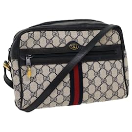 Gucci-GUCCI GG Canvas Sherry Line Shoulder Bag Gray Red Navy 010.378 Auth yk8467-Red,Grey,Navy blue