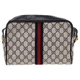 Gucci-GUCCI GG Canvas Sherry Line Bolso de hombro gris rojo azul marino 010.378 Auth yk8467-Roja,Gris,Azul marino