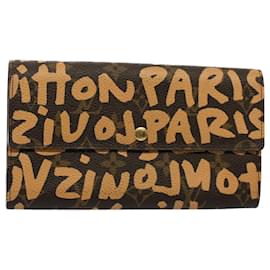 Louis Vuitton-LOUIS VUITTON Monograma Graffiti Portefeiulle Sarah Peach M92190 LV Auth 52533-Melocotón