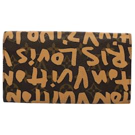 Louis Vuitton-LOUIS VUITTON Monograma Graffiti Portefeiulle Sarah Peach M92190 LV Auth 52533-Melocotón