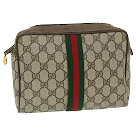 Gucci-GUCCI GG Canvas Web Sherry Line Clutch Bag Beige Red Green 89 01 012 Auth bs8038-Red,Beige,Green