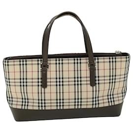 Burberry-BURBERRY Nova Check Hand Bag Nylon Leather Beige Auth ep1592-Beige