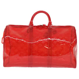 Louis Vuitton-LOUIS VUITTON Monograma Vinil Keepall Bandouliere 50 Bolsa Vermelha M41416 auth 52526NO-Vermelho