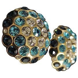 Orecchini Christian Dior placcati oro e cristalli blu e bianchi Multicolore
