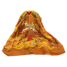 Hermès-Square shawl140 Lunapark in Kashmir-Brown,Red,Orange