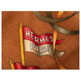 Hermès-Carré Châle140 Lunapark en Cachemire-Marron,Rouge,Orange
