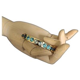 Pulseira Christian Dior Banhada a Ouro com Cristais Azuis e Brancos Multicor