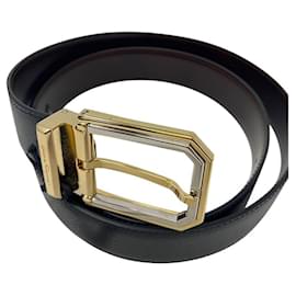 Salvatore Ferragamo-ADJUSTABLE BLACK GANCINI BELT-Black,Silver hardware,Gold hardware