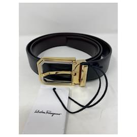 Salvatore Ferragamo-ADJUSTABLE BLACK GANCINI BELT-Black,Silver hardware,Gold hardware