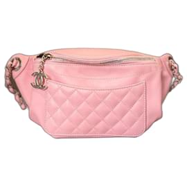 Chanel-Chanel 2019 Bi Classic Quilted Pink Lambskin banana belt waist bag-Pink
