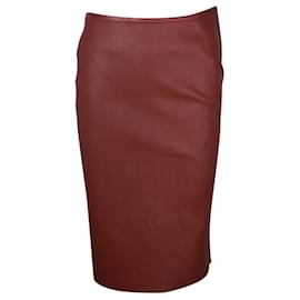 Diane Von Furstenberg-brown/ Brick Color Leather Pencil Skirt-Brown