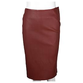 Diane Von Furstenberg-brown/ Brick Color Leather Pencil Skirt-Brown