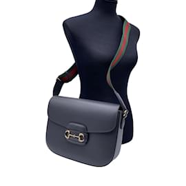 Gucci-Grey Leather Horsebit 1955 Unisex Box Shoulder Bag-Grey