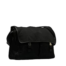 Prada-Prada Tessuto Messenger Bag Sac à bandoulière en toile V165 en bon état-Noir