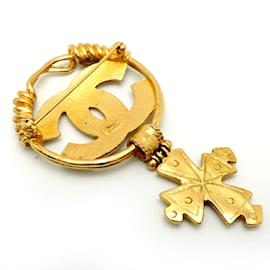Chanel-CC Logo Cross Brooch-Golden