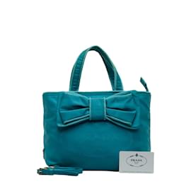 Prada-Prada Tessuto Bow Handbag Canvas Handbag 1BA084 in Good condition-Blue