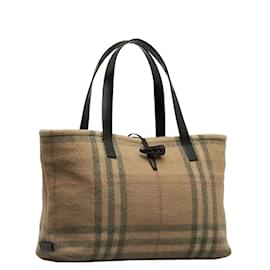 Burberry-House Check Wool Handbag-Brown