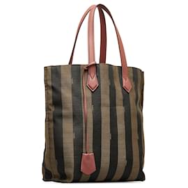 Fendi-Fendi Brown Pequin Canvas Tote Bag-Brown,Other