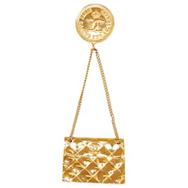 Chanel-Chanel Gold Quilted Flap Bag CC Brooch-Golden