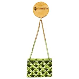 Chanel-Chanel Gold Quilted Flap Bag CC Brooch-Golden