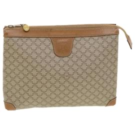 Céline-CELINE Macadam Canvas Clutch Bag Beige Auth ac1845-Brown