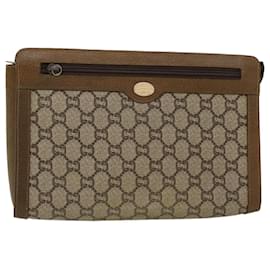 Gucci-GUCCI GG PLUS Clutch Bag PVC Leather Beige Auth ti1141-Brown