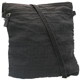 Fendi-FENDI Zucca Canvas Shoulder Bag Black Auth hs267-Black
