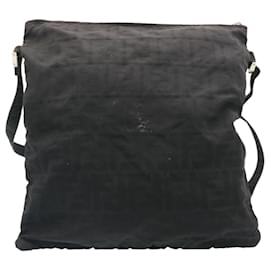 Fendi-FENDI Zucca Canvas Shoulder Bag Black Auth hs267-Black