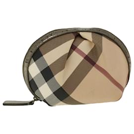 Burberry-BURBERRY Nova Check Pouch PVC Leather Beige Auth yk6790-Brown