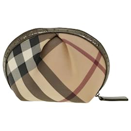 Burberry-BURBERRY Nova Check Pouch PVC Leather Beige Auth yk6790-Brown
