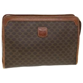 Céline-CELINE Macadam Canvas Clutch Bag PVC Leather Brown Auth ac1846-Brown