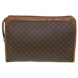 Céline-CELINE Macadam Canvas Clutch Bag PVC Leather Brown Auth ac1846-Brown