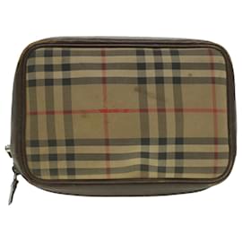 Burberry-Burberrys Nova Check Clutch Bag Nylon Beige Auth ti943-Brown