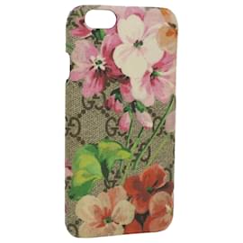 Gucci-GUCCI GG Canvas Floral Print iPhone 6S Case Beige Pink Green Auth 35630-Brown