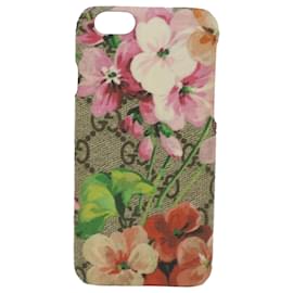 Gucci-GUCCI GG Canvas Floral Print iPhone 6S Case Beige Pink Green Auth 35630-Brown