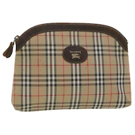 Burberry-Burberrys Nova Check Clutch Bag Nylon Beige Auth 38713-Brown