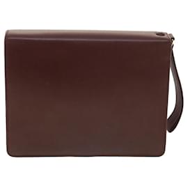 Cartier-CARTIER Clutch Bag Leather Wine Red Auth 35721-Red