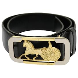 Céline-CELINE Horse Carriage Belt Black Auth rd2136-Black