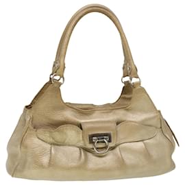 Salvatore Ferragamo-Salvatore Ferragamo Shoulder Bag Leather Gold EE-21 a069 Auth cl456-Metallic