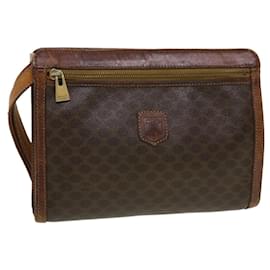Céline-CELINE Macadam Canvas Clutch Bag PVC Leather Brown Auth bs5211-Brown