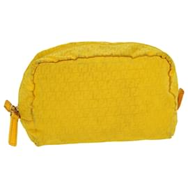 Fendi-FENDI Zucchino Canvas Pouch Yellow Auth bs4618-Yellow