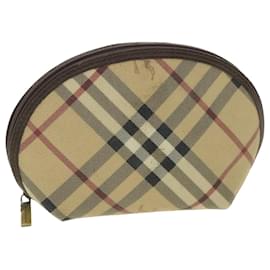 Burberry-BURBERRY Nova Check Pouch PVC Leather Beige T-05-02 auth 37954-Brown