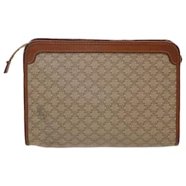Céline-CELINE Macadam Canvas Clutch Bag PVC Leather Beige Auth im411-Brown