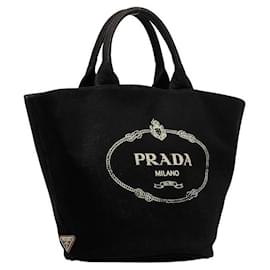 Prada-Canapa Logo Bucket Tote-Black
