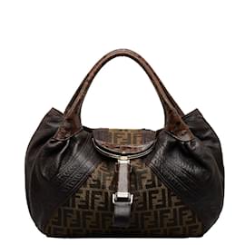 Fendi-Spy Zucca Canvas & Leather Hobo Bag 8BR511-Brown