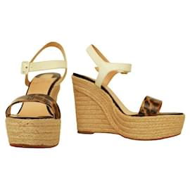 Christian Louboutin-Christian Louboutin Spachia Patent Leather Leopard Espadrille Wedge Sandals 38-Multiple colors