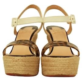 Christian Louboutin-Christian Louboutin Spachia Patent Leather Leopard Espadrille Wedge Sandals 38-Multiple colors