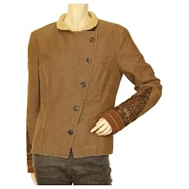 Dries Van Noten-Tamanho da jaqueta justa com fecho de botão bordado de algodão marrom Dries Van Noten 40-Marrom